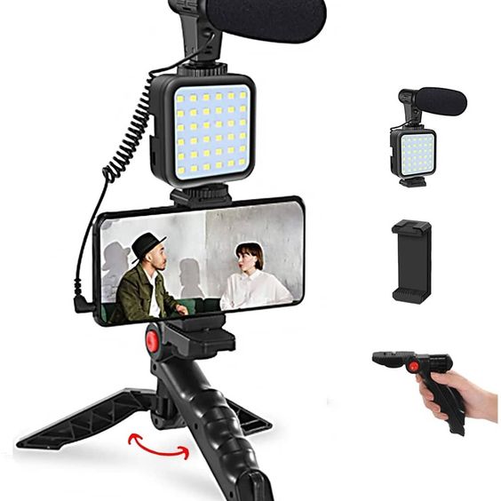 Vlogging Kit With Tripod Phone Holder Mini Microphone LED Fill Light Starter For TikTok Live Stream Video YouTube