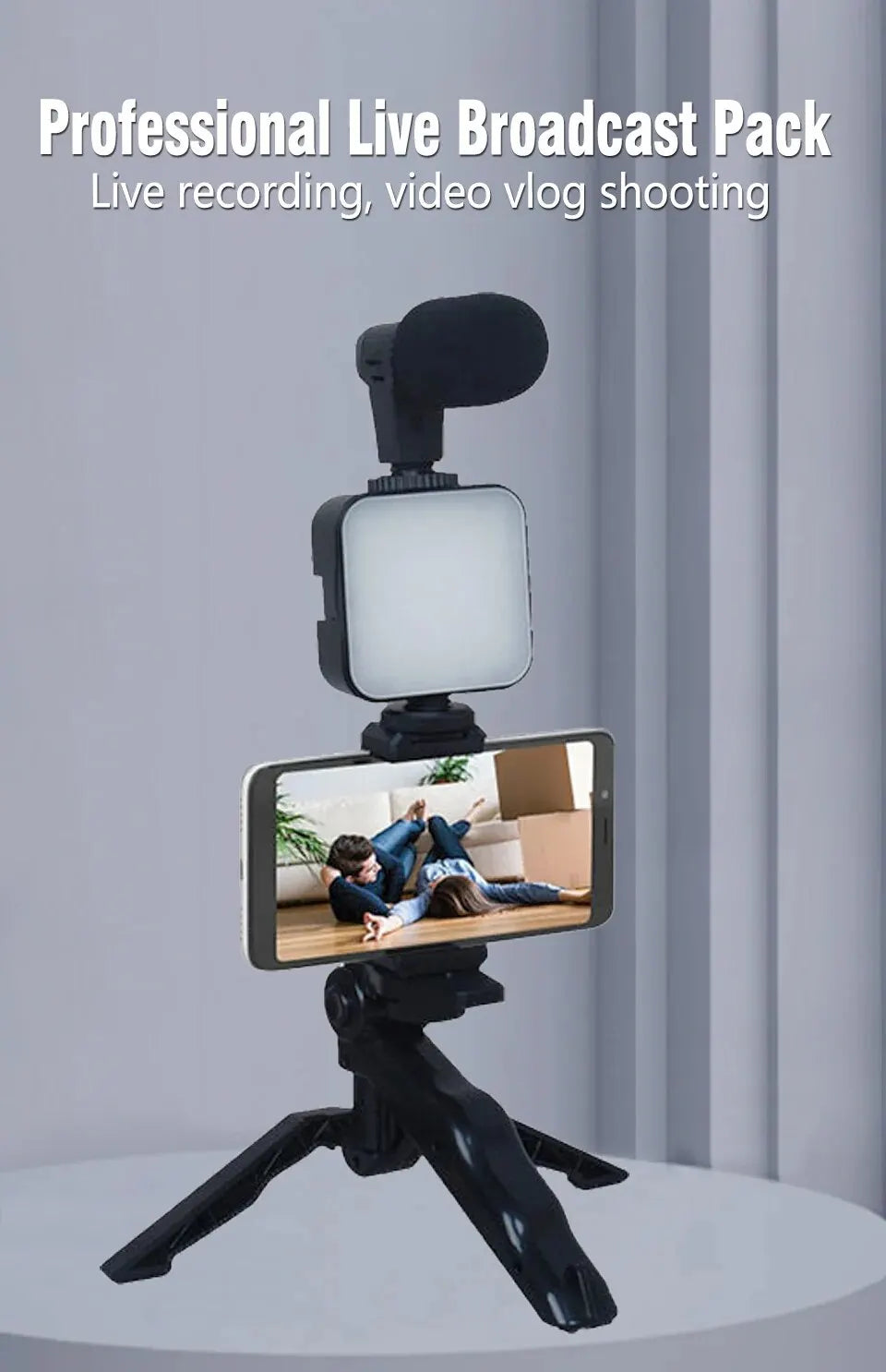 Vlogging Kit With Tripod Phone Holder Mini Microphone LED Fill Light Starter For TikTok Live Stream Video YouTube